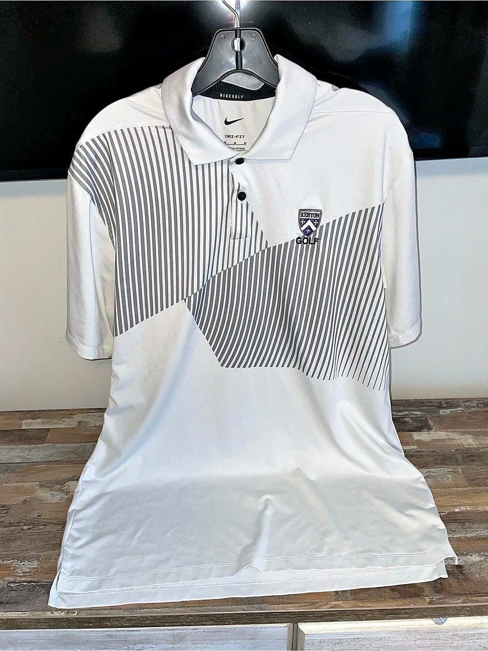 Nike Golf Dri-FIT Geometric Golf Polo in White & Gray Size Medium
